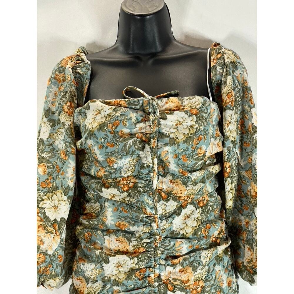 HELLO MOLLY Women's Sage Floral Basque Country Bodycon Ruched Dress SZ 4 - Picture 14 of 15